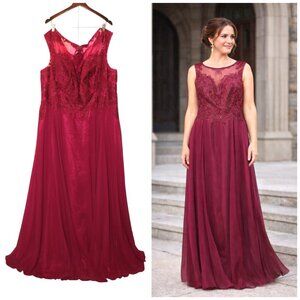 NWT JULIET Chiffon Maxi Dress size 4XL Embellished Gown Burgundy sleeveless Gown